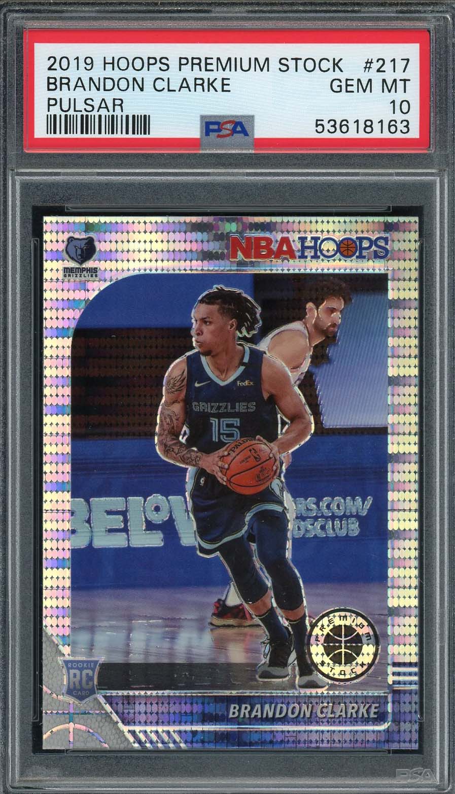Brandon Clarke 2019 Panini Hoops Premium Stock Pulsar Rookie Card #217 PSA 10-Powers Sports Memorabilia