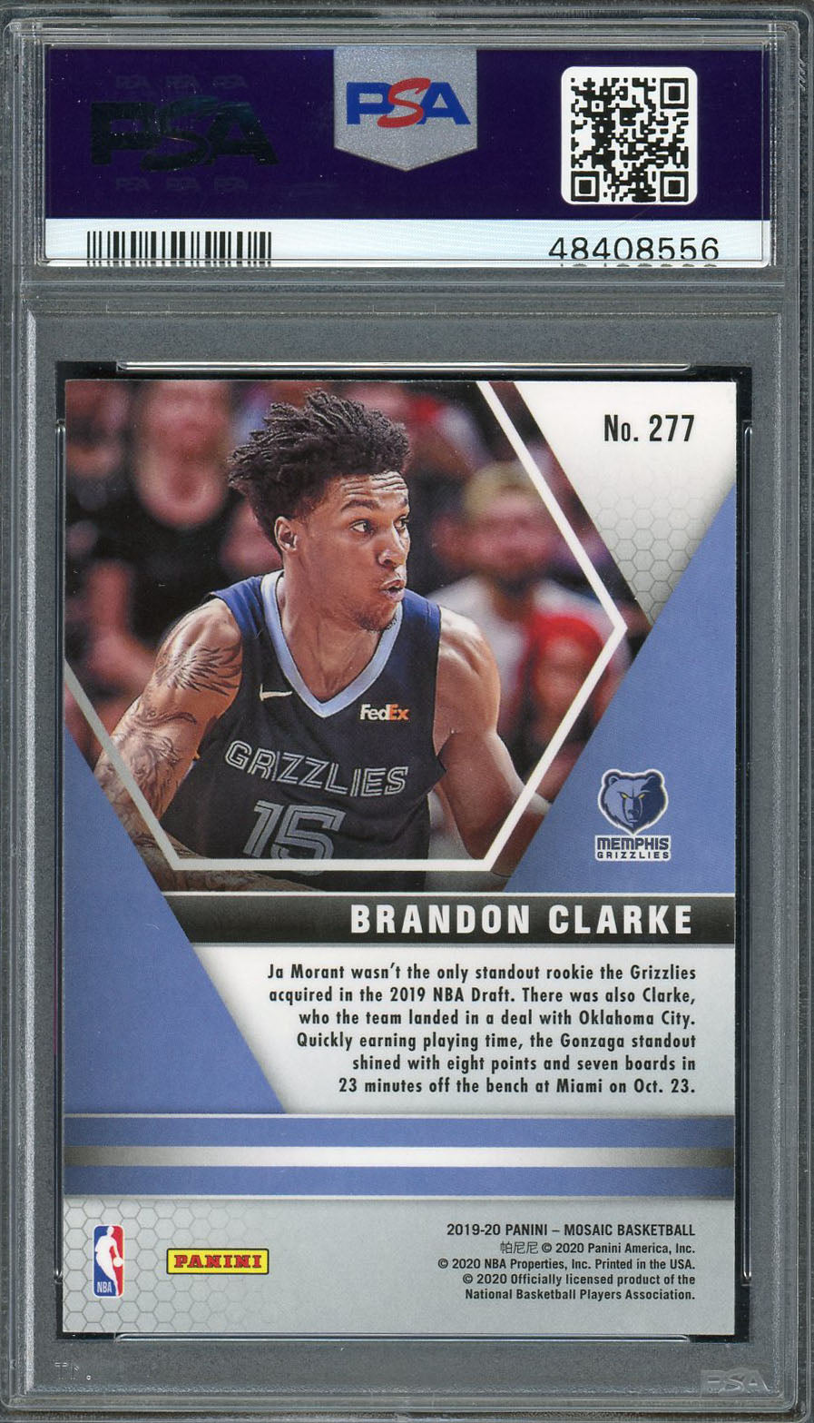 Brandon Clarke Memphis Grizzles 2019 Panini Mosaic Basketball Rookie Card RC #277 Graded PSA 9 MINT-Powers Sports Memorabilia