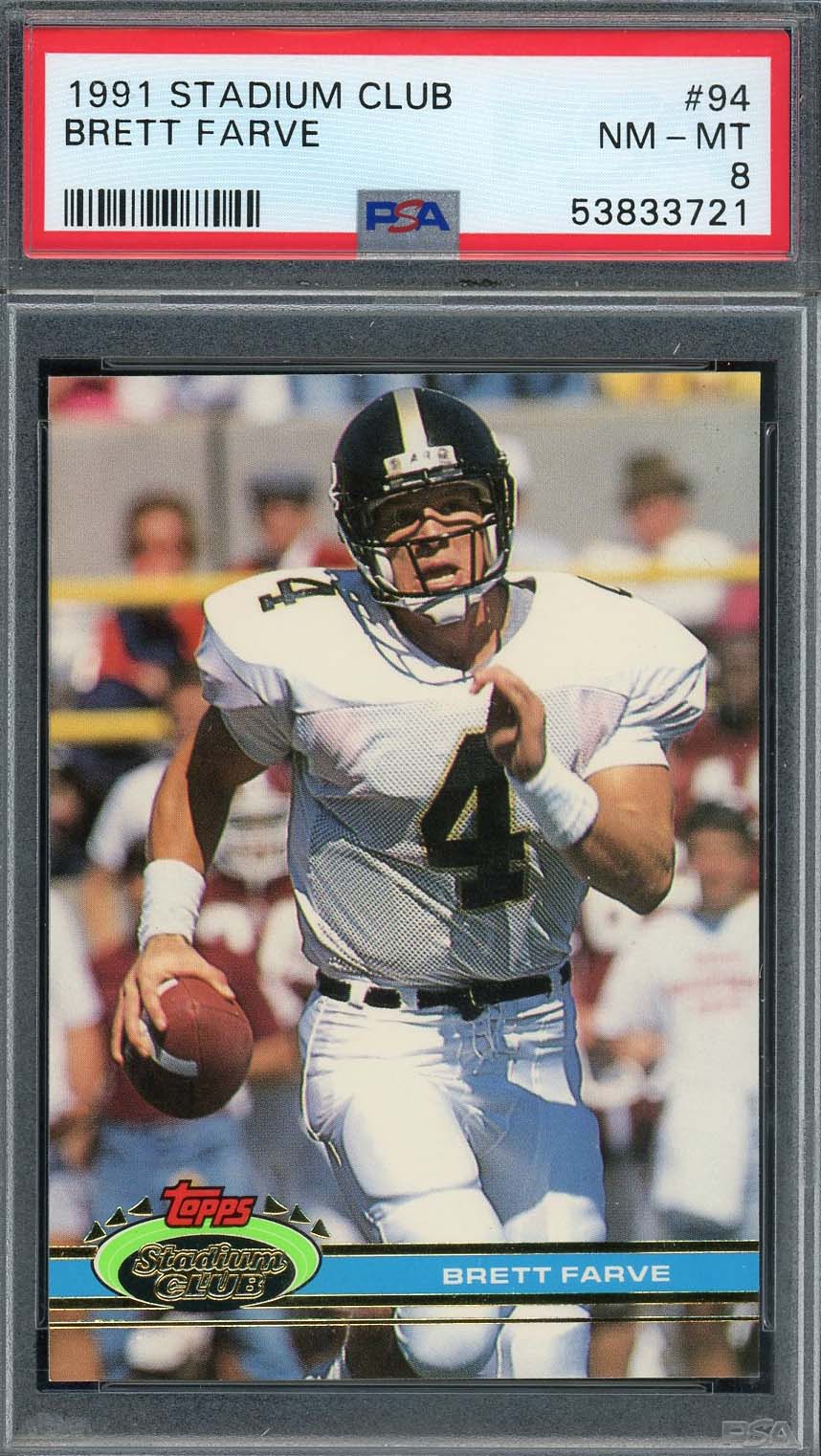Brett Favre 1991 Stadium Club Football Rookie Card #94 PSA 8-Powers Sports Memorabilia