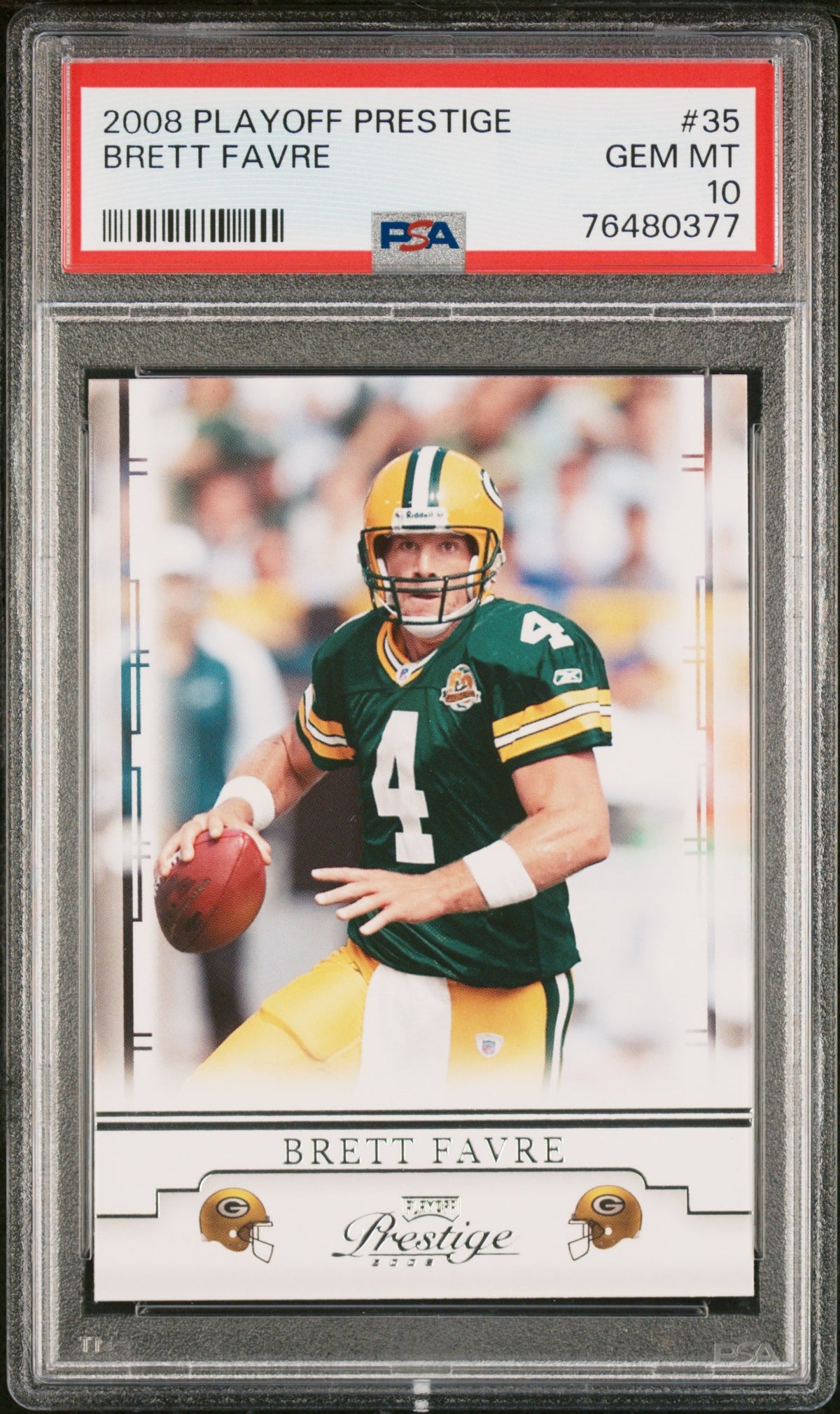Brett Favre 2008 Playoff Prestige Football Card #35 Graded PSA 10-Powers Sports Memorabilia