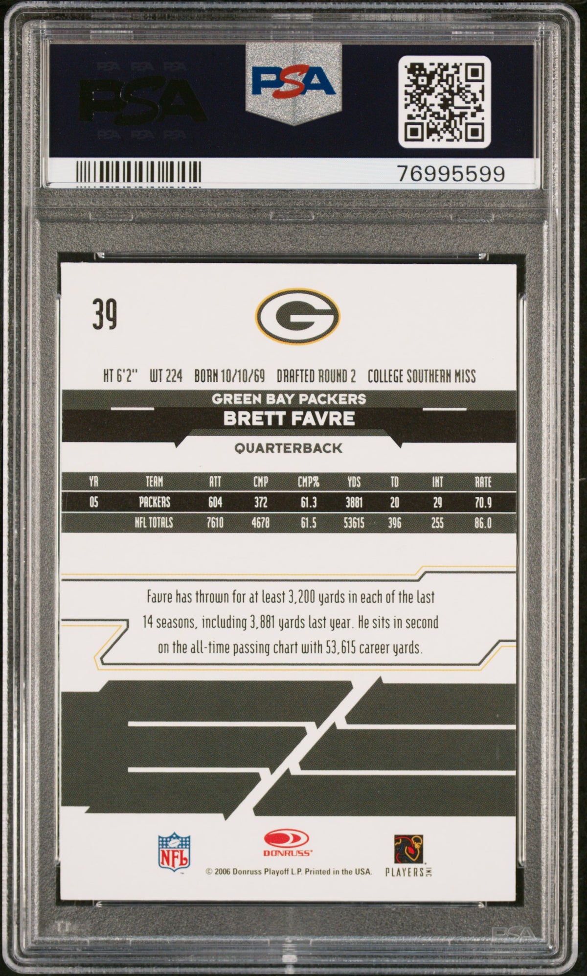 Brett Favre 2006 Leaf Rookies and Stars Football Card #39 Graded PSA 10-Powers Sports Memorabilia