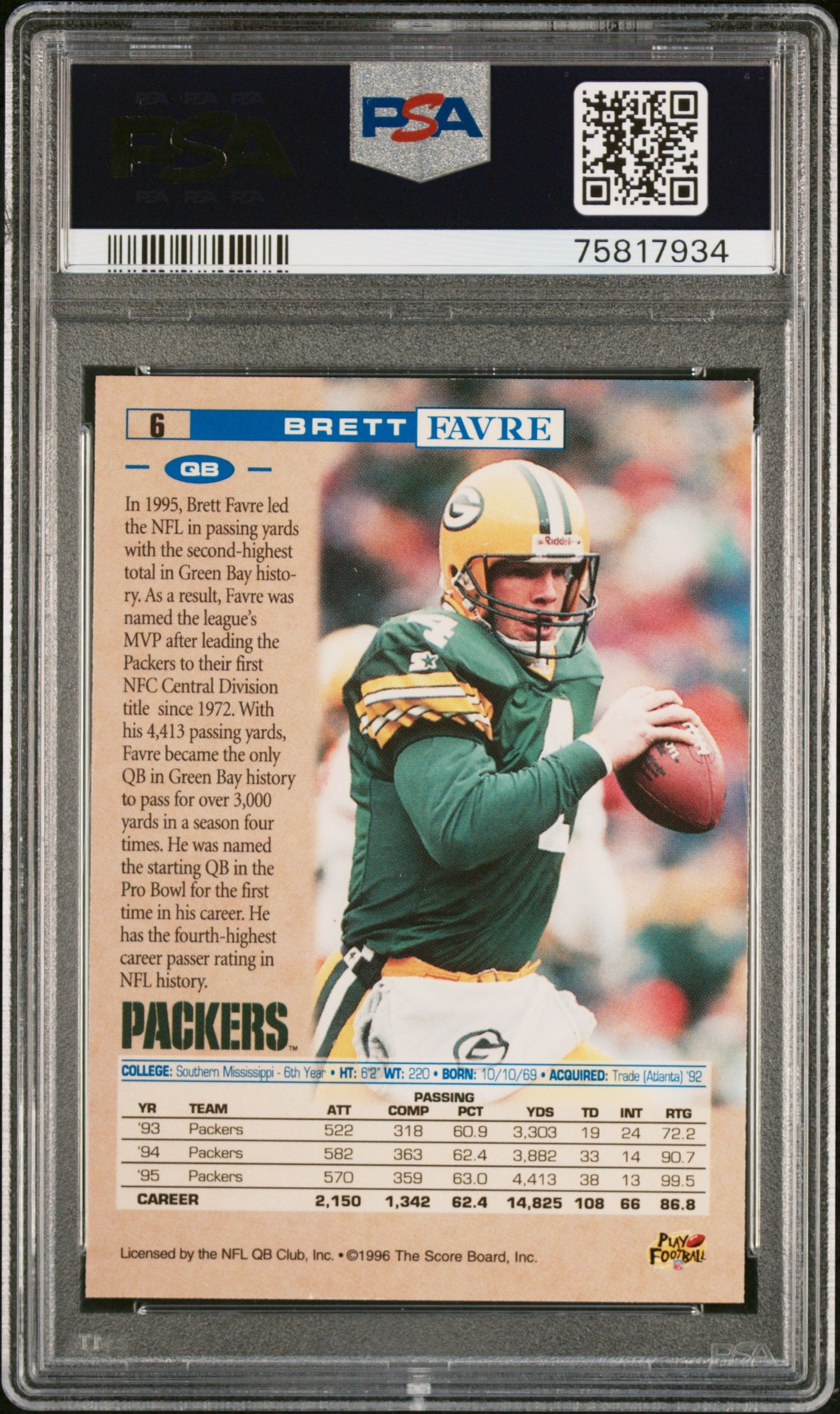 Brett Favre 1996 Proline Football Card #6 Graded PSA 10-Powers Sports Memorabilia