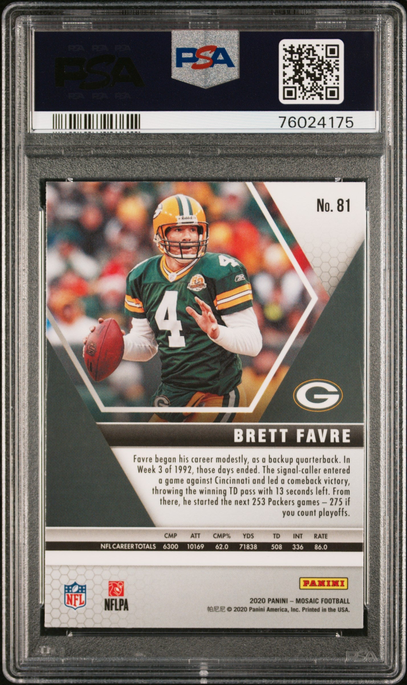 Brett Favre 2020 Panini Mosaic Football Card #81 Graded PSA 10-Powers Sports Memorabilia