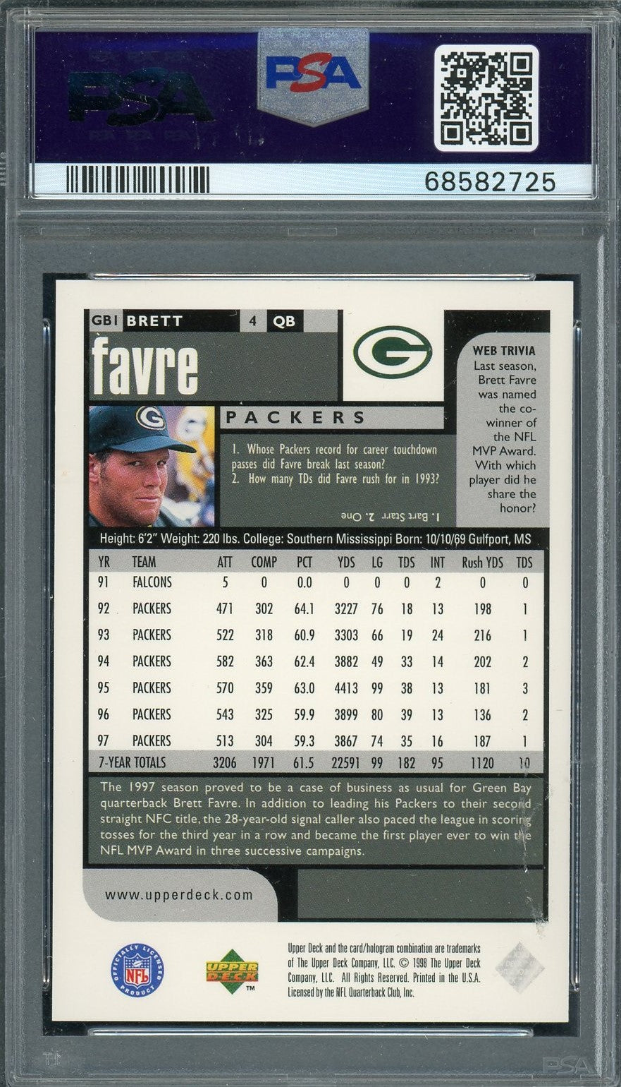 Brett Favre 1998 Upper Deck Choice Football Card #GB1 Graded PSA 10-Powers Sports Memorabilia