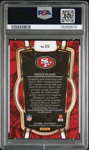 Brock Purdy 2022 Panini Select Football Rookie Card #213 Graded PSA 9-Powers Sports Memorabilia