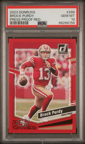Brock Pudy 2023 Panini Donruss Press Proof Red Football Card #266 Graded PSA 10-Powers Sports Memorabilia