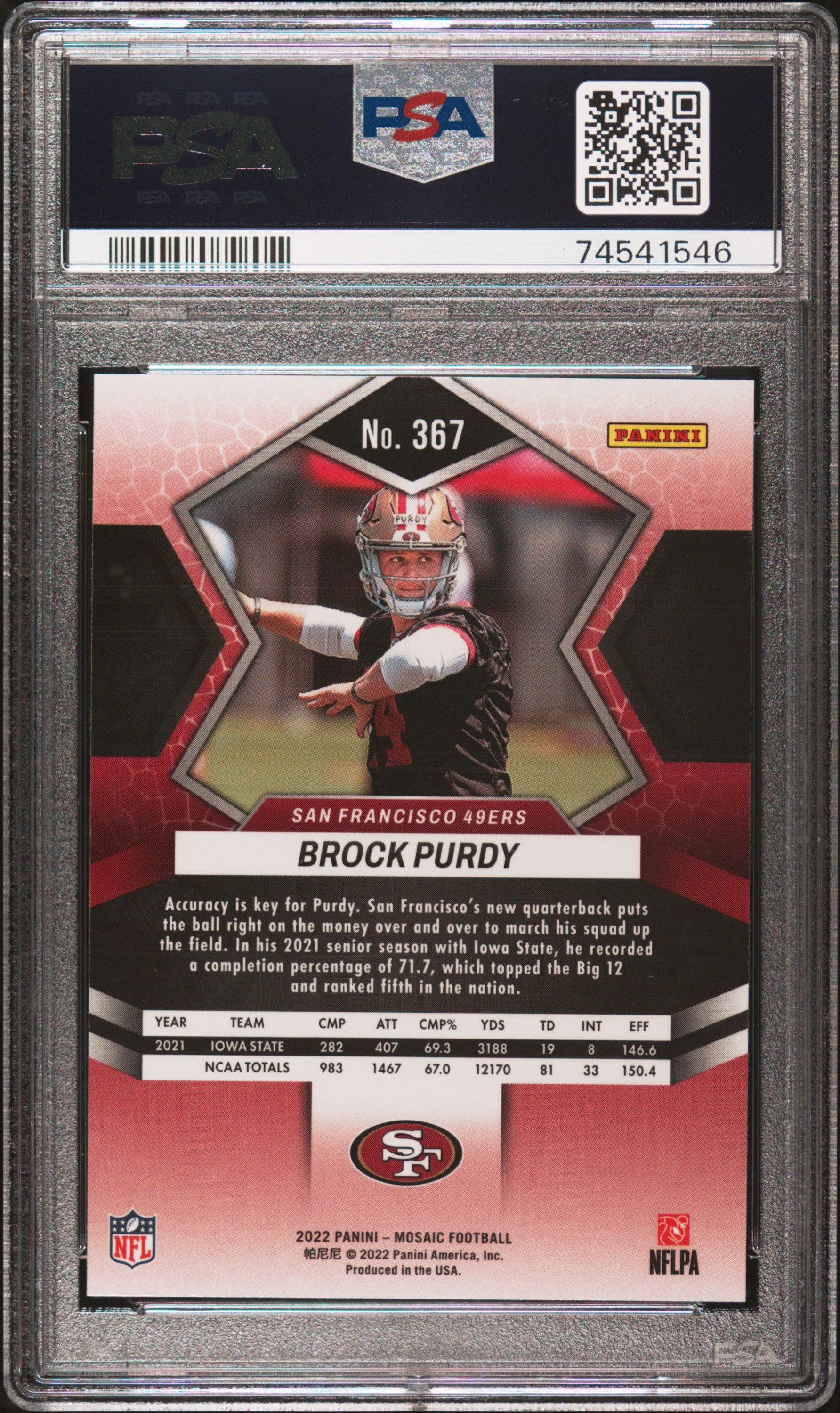 Brock Purdy 2022 Panini Mosaic Football Rookie Card #367 Graded PSA 9-Powers Sports Memorabilia
