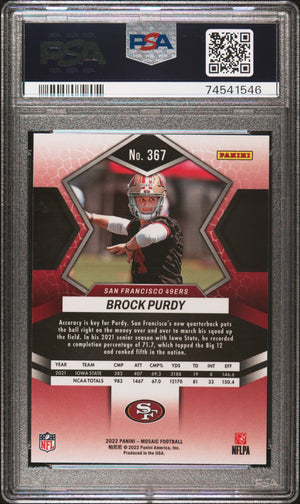 Brock Purdy 2022 Panini Mosaic Football Rookie Card #367 Graded PSA 9-Powers Sports Memorabilia