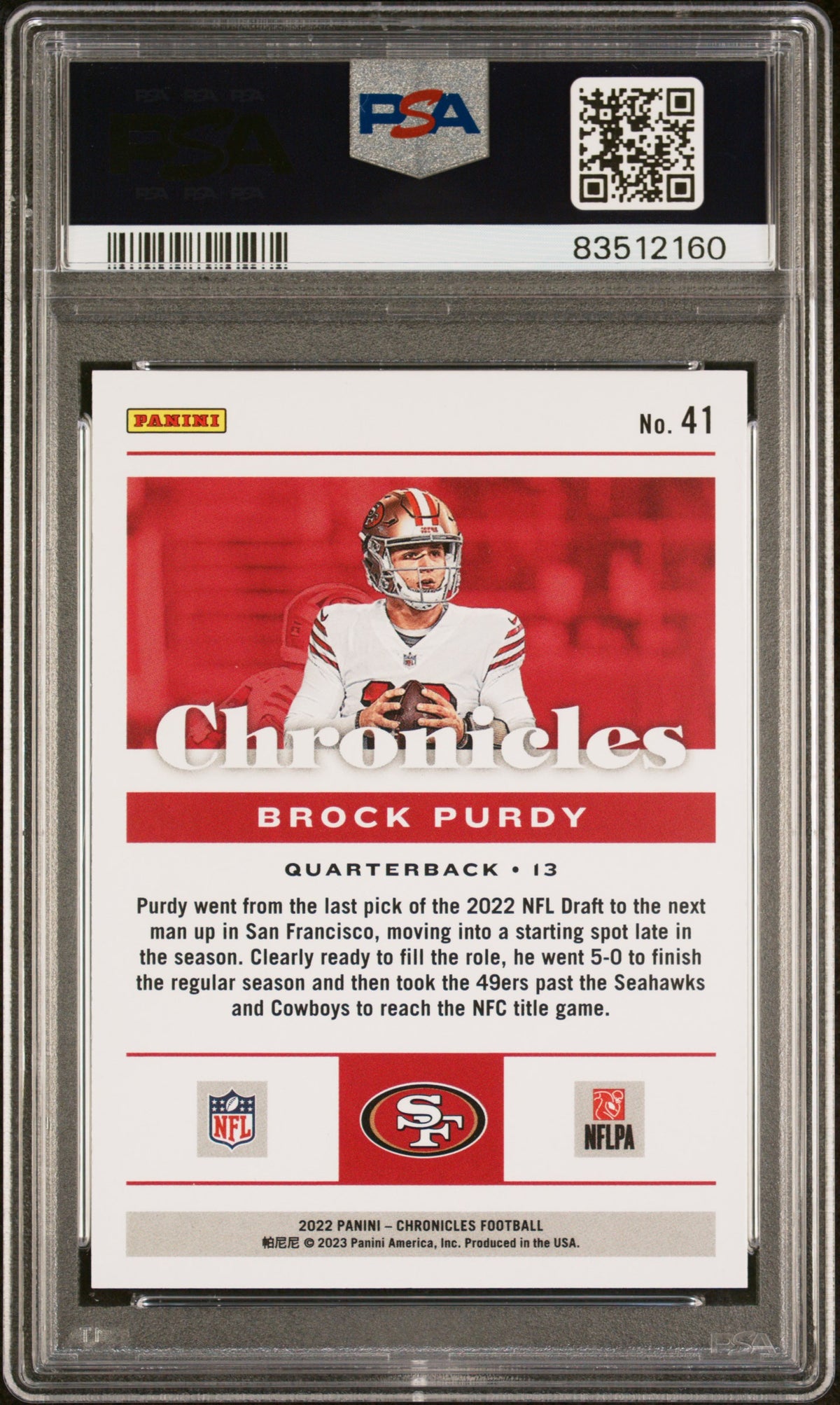 Brock Purdy 2022 Panini Chronicles Football Rookie Card #41 Graded PSA 9-Powers Sports Memorabilia