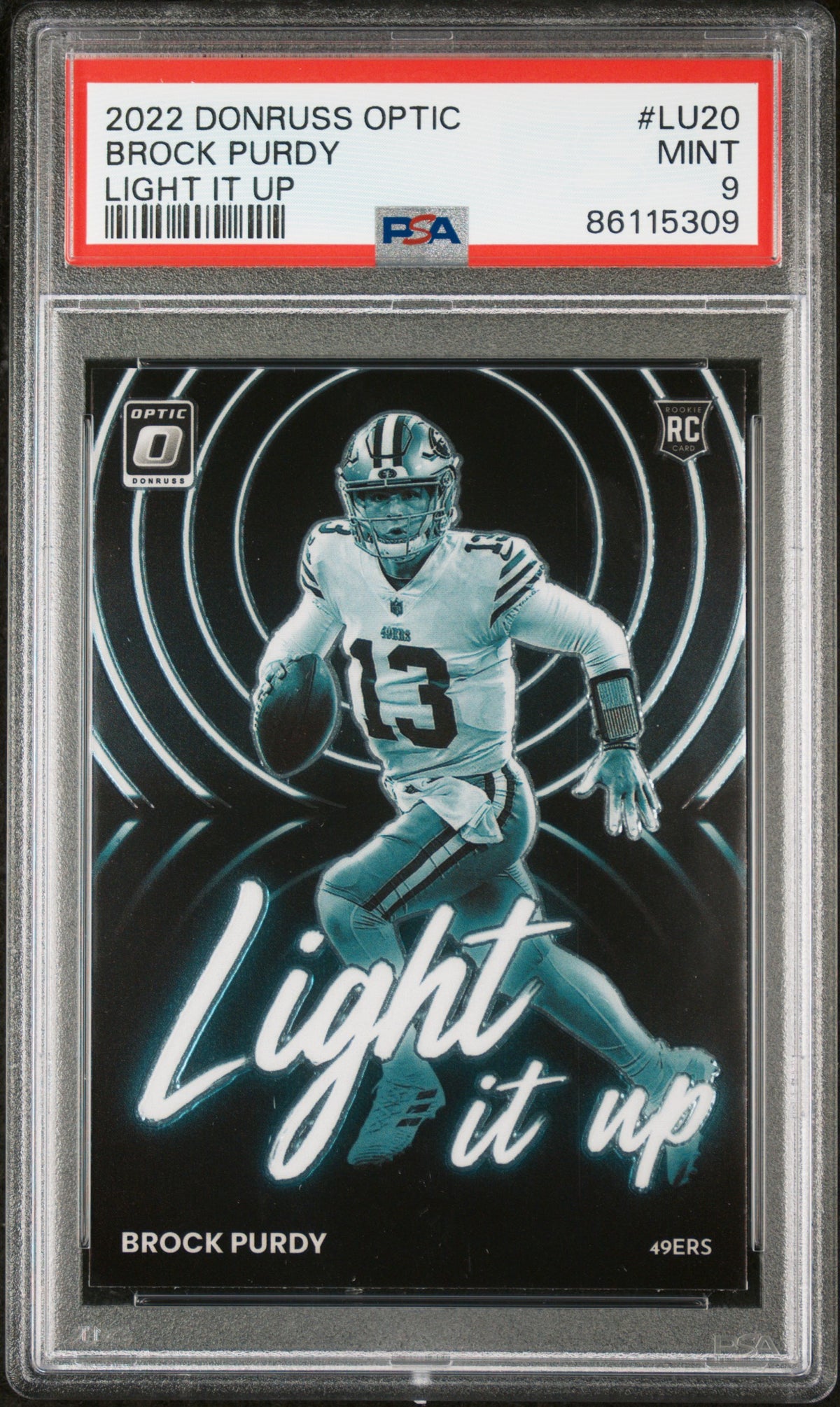 Brock Purdy 2022 Panini Donruss Optic Light It Up Rookie Card #LU20 Graded PSA 9-Powers Sports Memorabilia