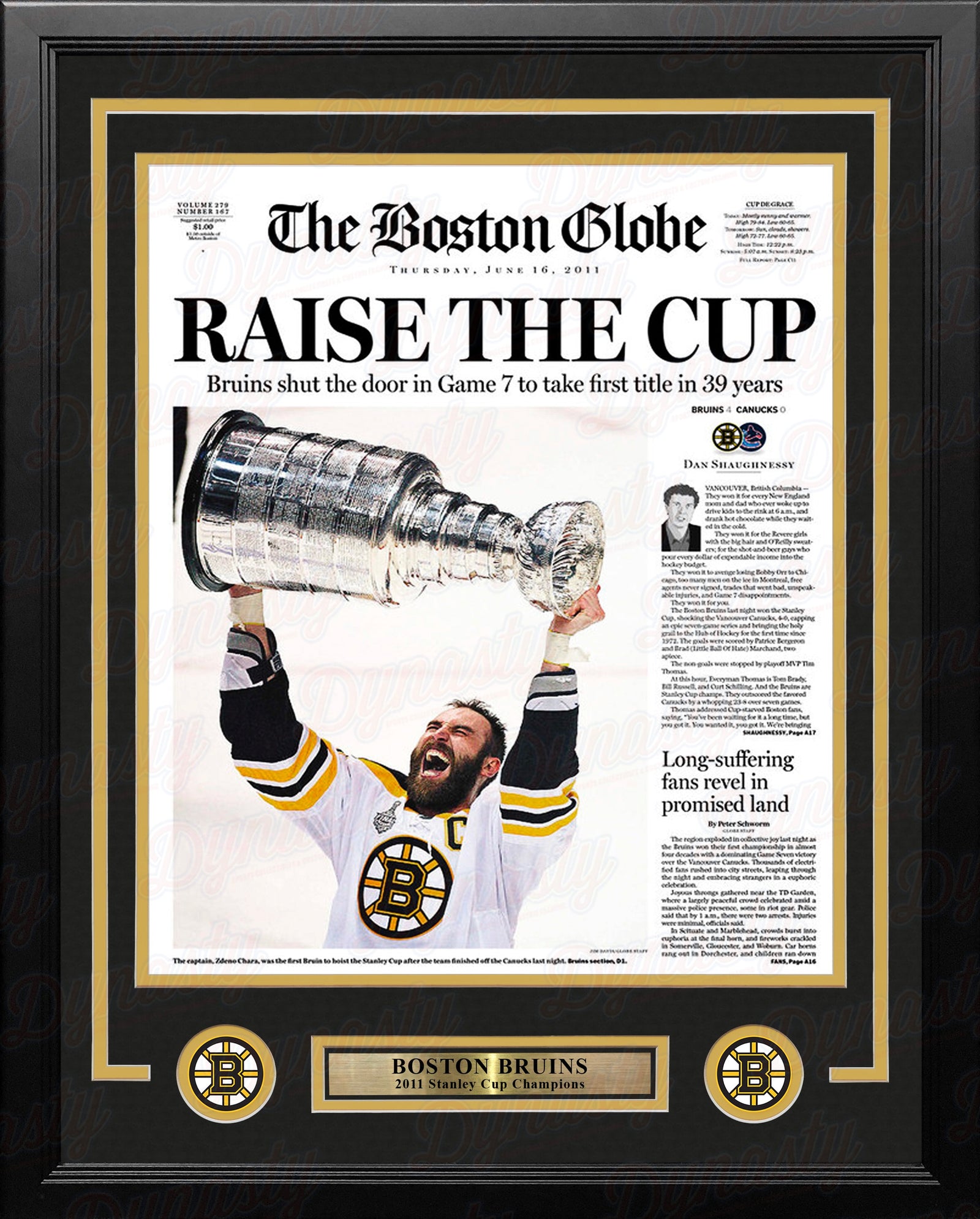 Boston Bruins 2011 Stanley Cup Champions Framed Boston Globe Photo-Powers Sports Memorabilia
