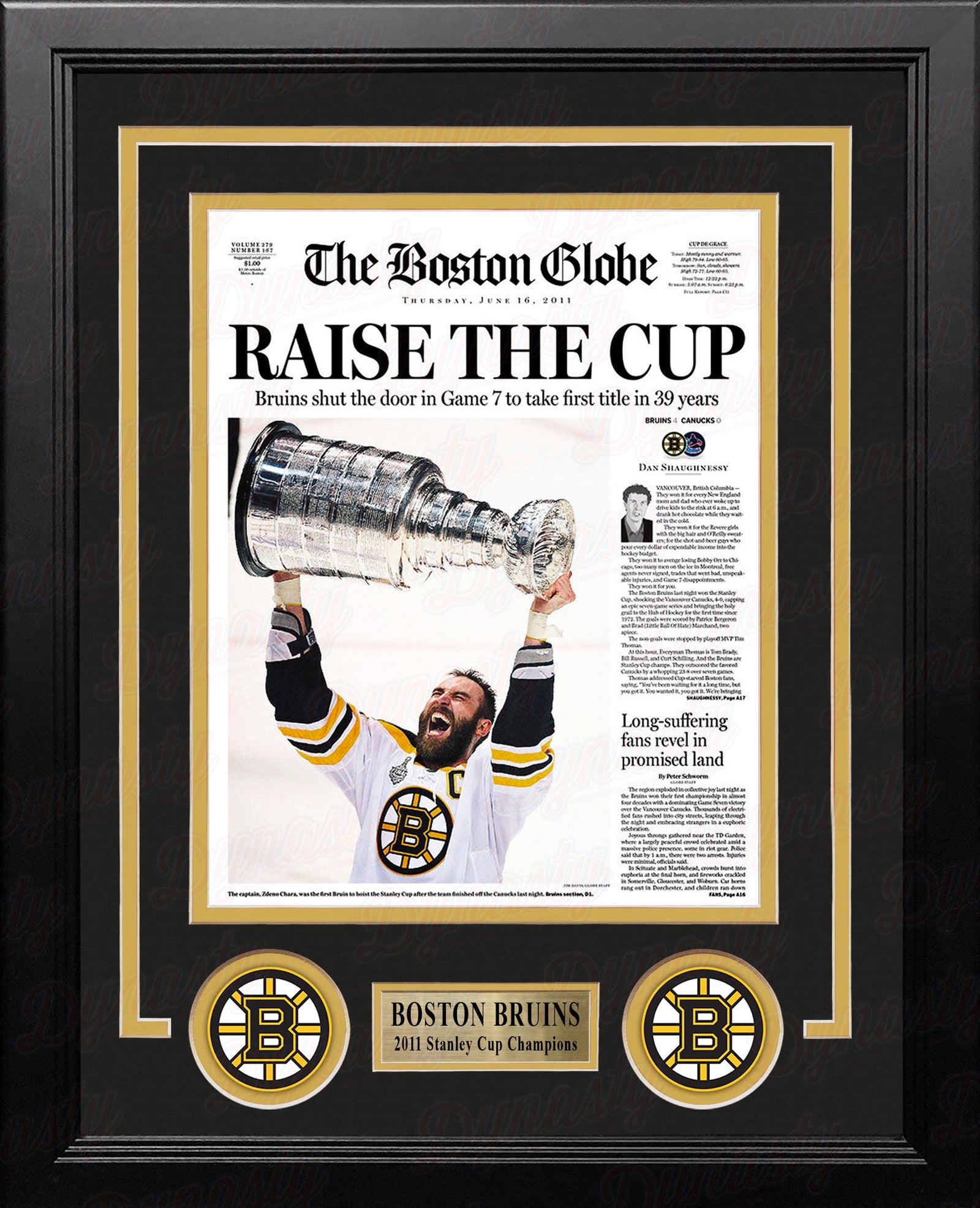 Boston Bruins 2011 Stanley Cup Champions Framed Boston Globe Photo-Powers Sports Memorabilia
