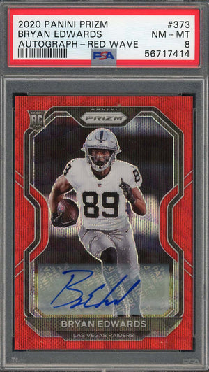 Bryan Edwards 2020 Panini Prizm Red Wave Autographed Card #373 PSA 8 /149-Powers Sports Memorabilia