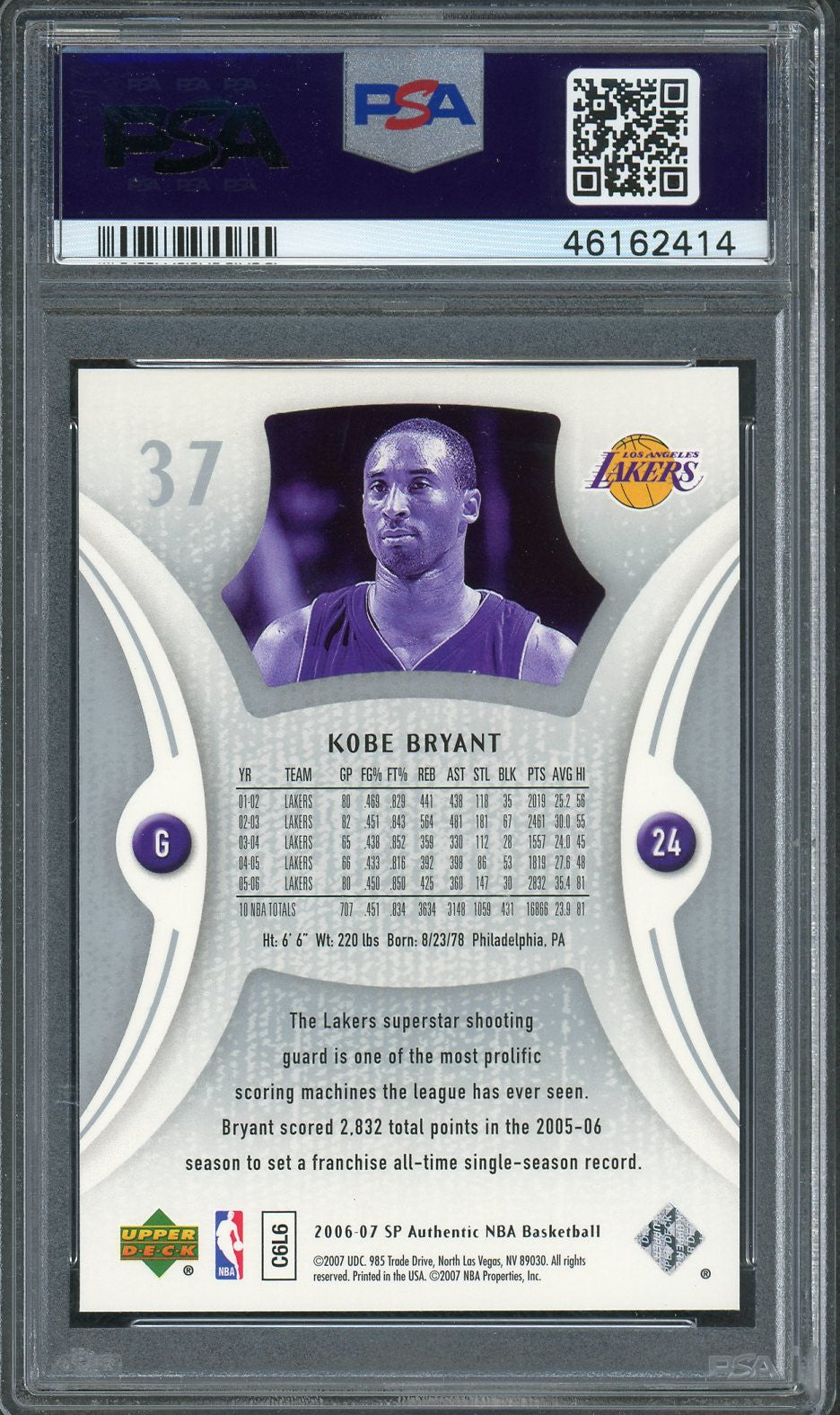 Kobe Bryant 2006 SP Authentic Upper Deck Basketball Card #37 Graded PSA 9 MINT-Powers Sports Memorabilia