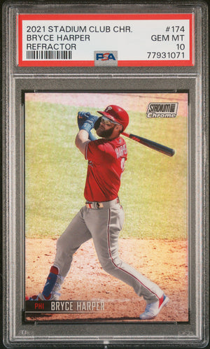 Bryce Harper 2021 Topps Stadium Club Chrome Refractor Card #174 Graded PSA 10-Powers Sports Memorabilia