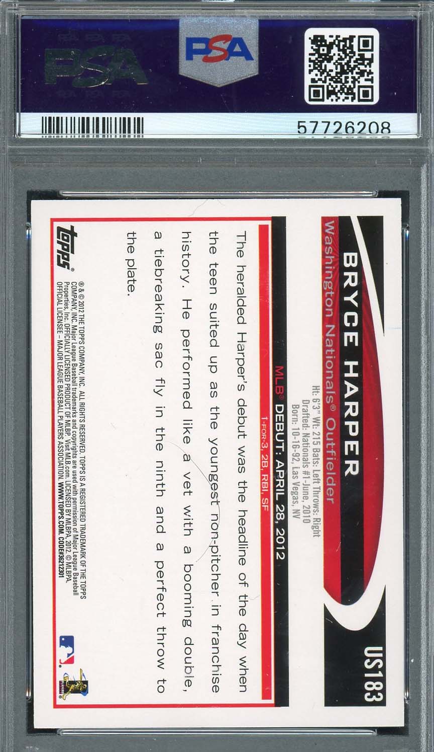 Bryce Harper 2012 Topps Update Baseball Rookie Card RC #US183 Graded PSA 9-Powers Sports Memorabilia