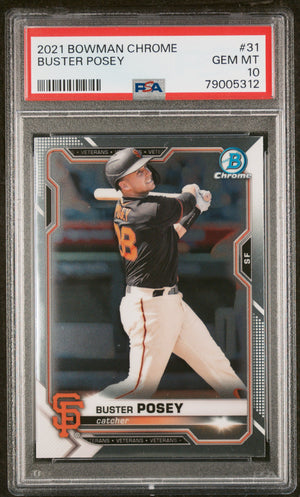 Buster Posey 2021 Bowman Chrome Baseball Card #31 Graded PSA 10-Powers Sports Memorabilia