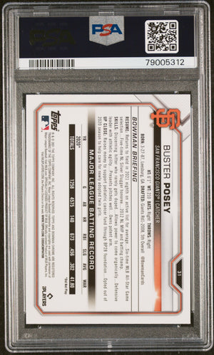 Buster Posey 2021 Bowman Chrome Baseball Card #31 Graded PSA 10-Powers Sports Memorabilia