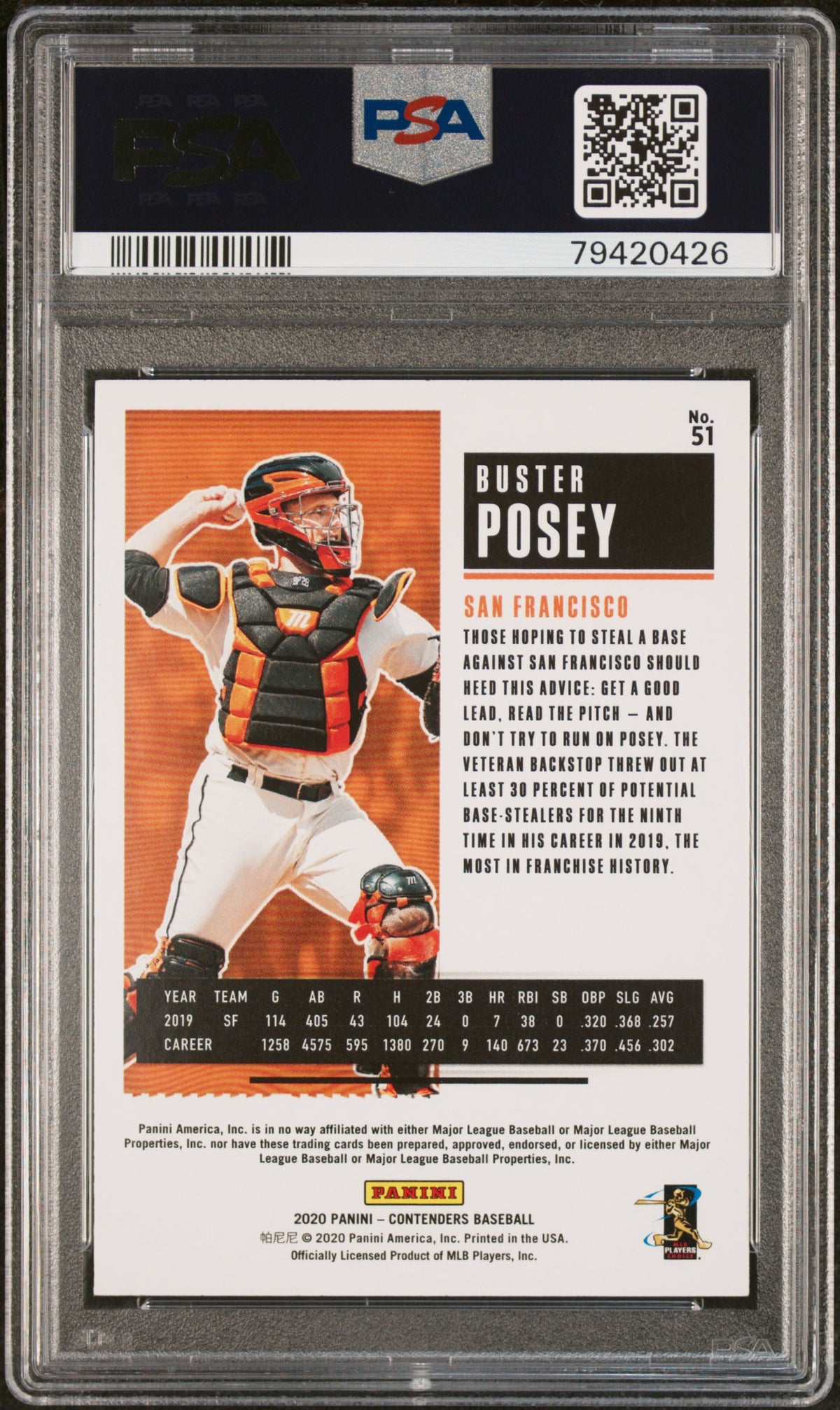 Buster Posey 2020 Panini Contenders Season Ticket Baseball Card #51 PSA 10-Powers Sports Memorabilia
