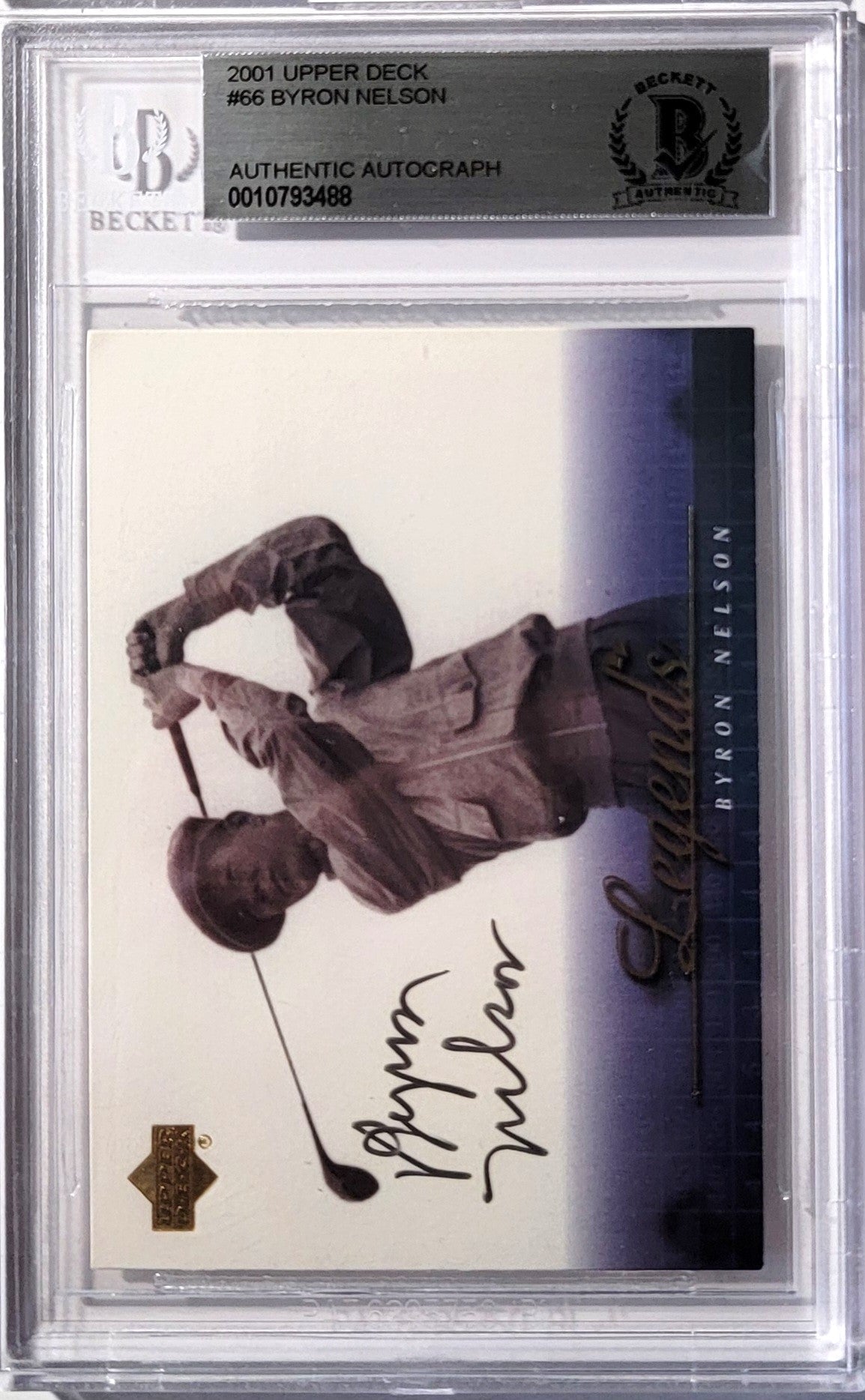 Byron Nelson Signed PGA Tour Golf Encapsulated 2001 Upper Deck Legends #66 Card - Beckett-Powers Sports Memorabilia