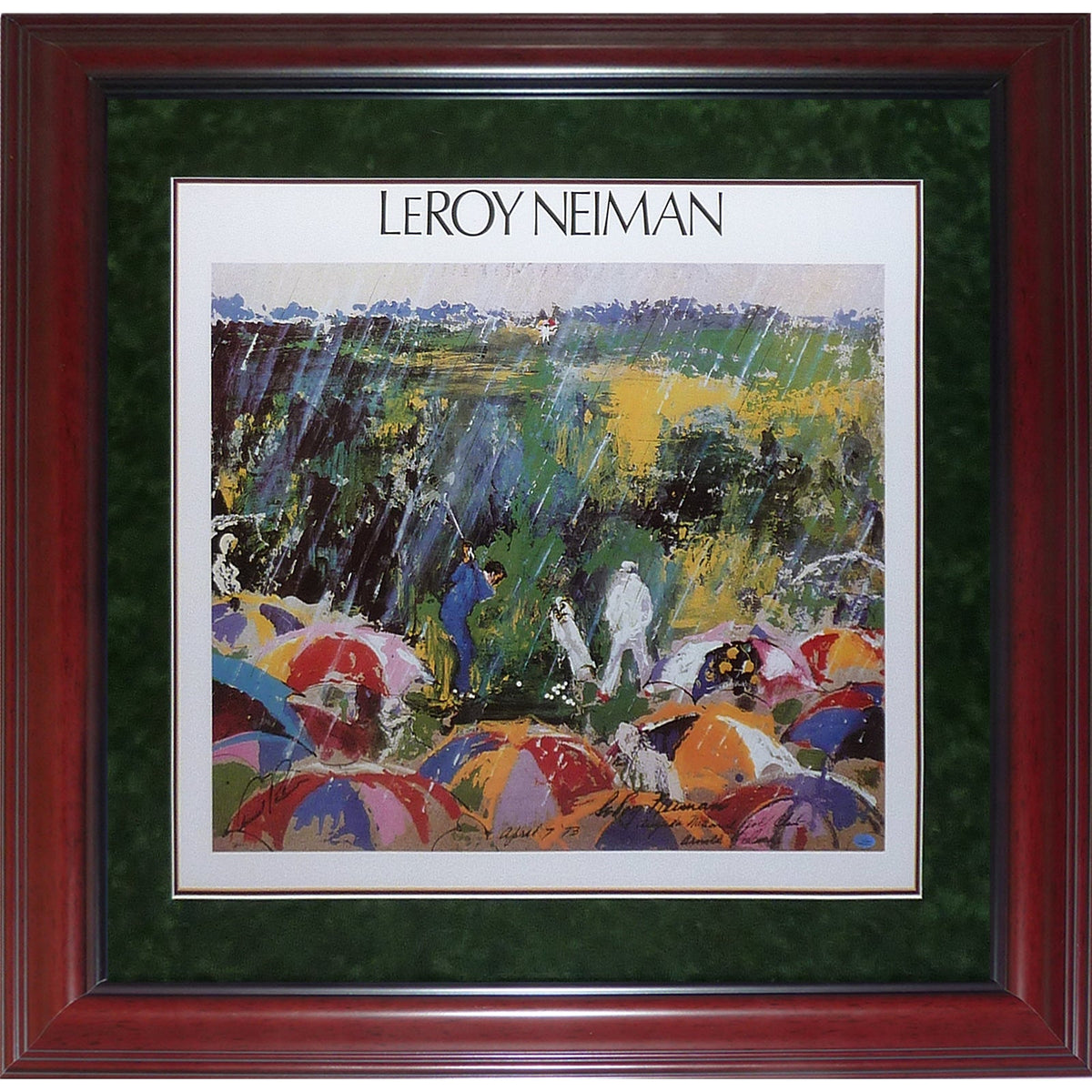 Autographed Arnold Palmer Leroy Neiman "Arnie In The Rain" Deluxe Framed Artwork Print-Powers Sports Memorabilia