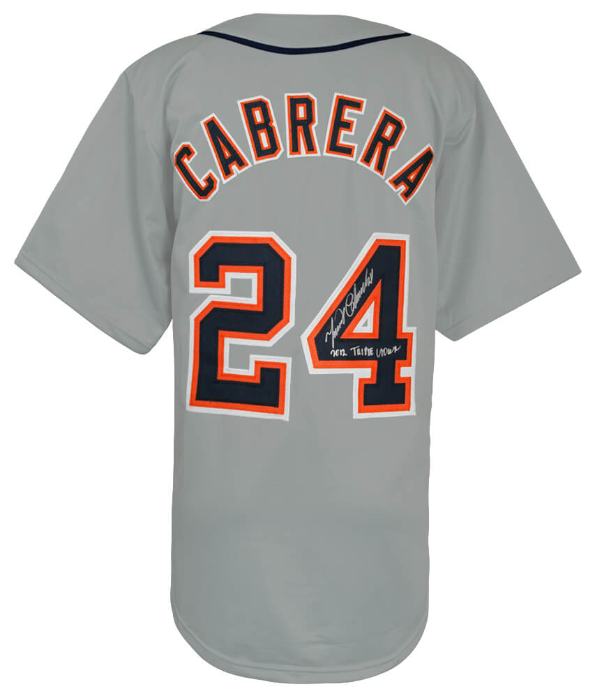 Miguel Cabrera Autographed Grey Custom Baseball Jersey w/ 2012 Triple Crown-Powers Sports Memorabilia