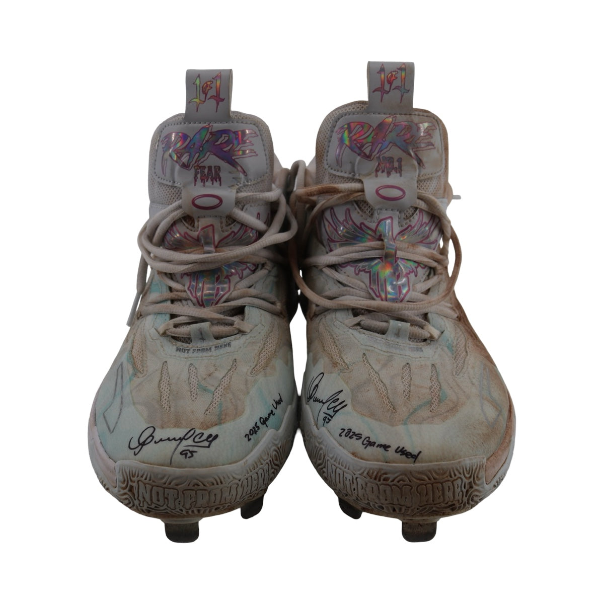 Oswaldo Cabrera New York Yankees Signed Inscribed 2025 Game Used Lamelo Ball Puma MB.03 Iridescent Cleats-Powers Sports Memorabilia