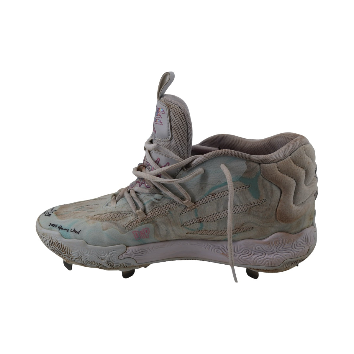 Oswaldo Cabrera New York Yankees Signed Inscribed 2025 Game Used Lamelo Ball Puma MB.03 Iridescent Cleats-Powers Sports Memorabilia