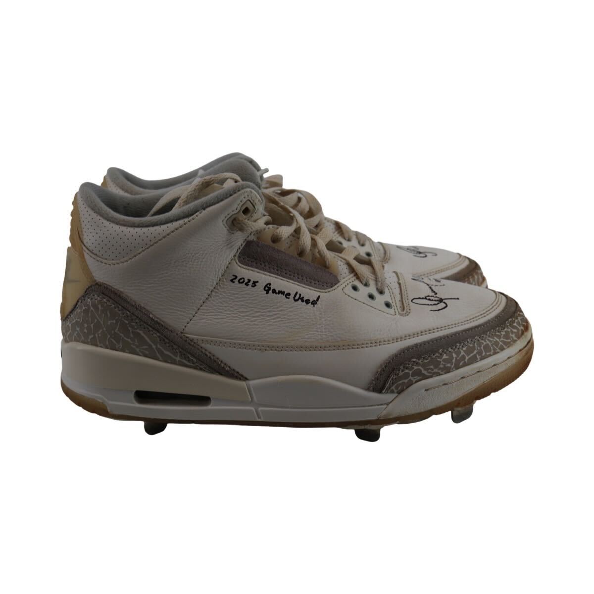 Oswaldo Cabrera New York Yankees Signed Inscribed 2025 Game Used White/Grey Jordan 3 Cleats-Powers Sports Memorabilia