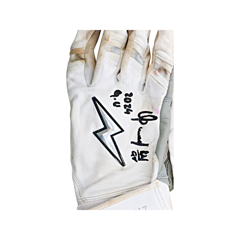 Oswaldo Cabrera New York Yankees Signed Inscribed Bruce Bolt White/Gray Game Used Gloves (/Cabrera LOA)-Powers Sports Memorabilia