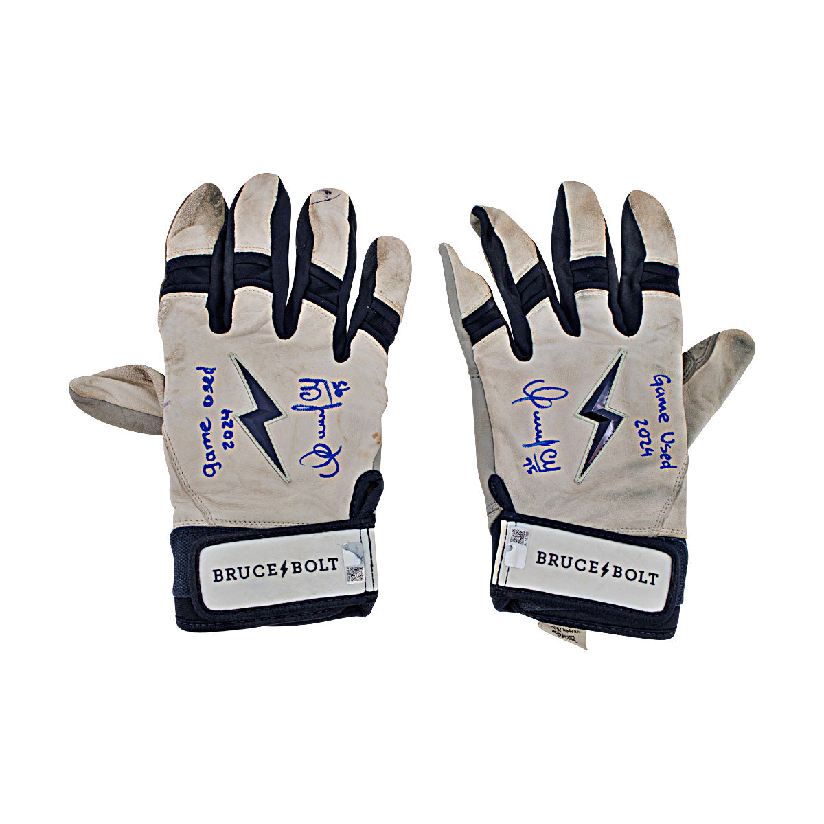 Oswaldo Cabrera New York Yankees Signed Inscribed Bruce Bolt White/Blue 2024 Game Used Gloves-Powers Sports Memorabilia
