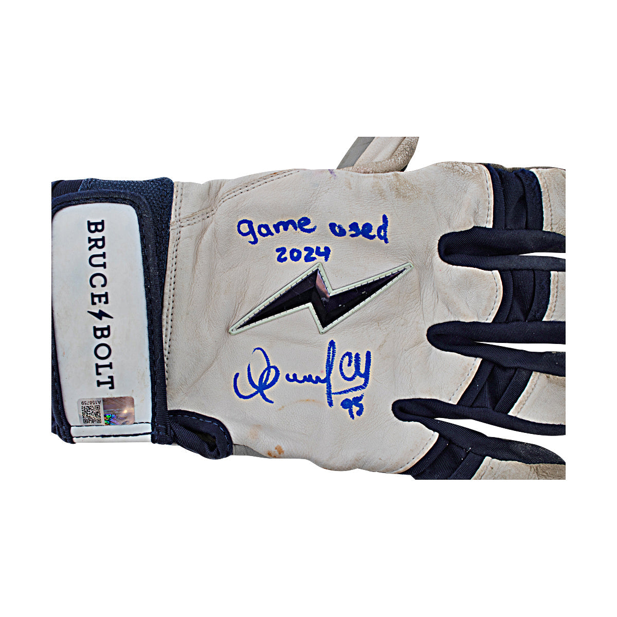 Oswaldo Cabrera New York Yankees Signed Inscribed Bruce Bolt White/Blue 2024 Game Used Gloves-Powers Sports Memorabilia