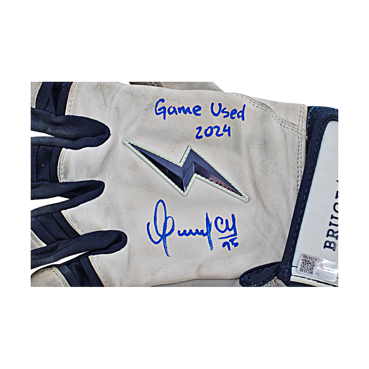 Oswaldo Cabrera New York Yankees Signed Inscribed Bruce Bolt White/Blue 2024 Game Used Gloves-Powers Sports Memorabilia