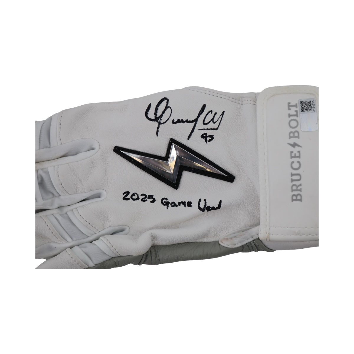 Oswaldo Cabrera New York Yankees Signed Inscribed Bruce Bolt White/Grey 2025 Game Used Gloves-Powers Sports Memorabilia