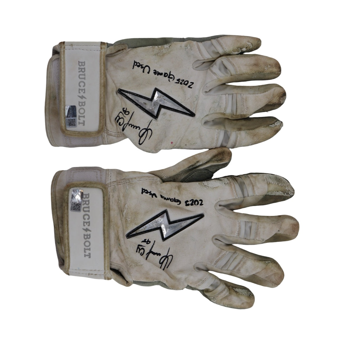 Oswaldo Cabrera New York Yankees Signed Inscribed Bruce Bolt White 2025 Game Used Gloves (/Cabrera LOA)-Powers Sports Memorabilia