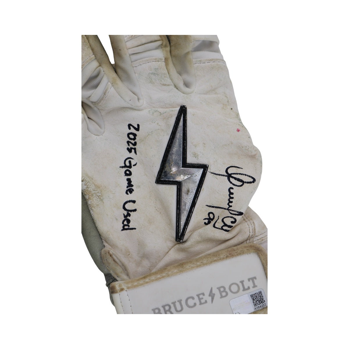 Oswaldo Cabrera New York Yankees Signed Inscribed Bruce Bolt White 2025 Game Used Gloves (/Cabrera LOA)-Powers Sports Memorabilia