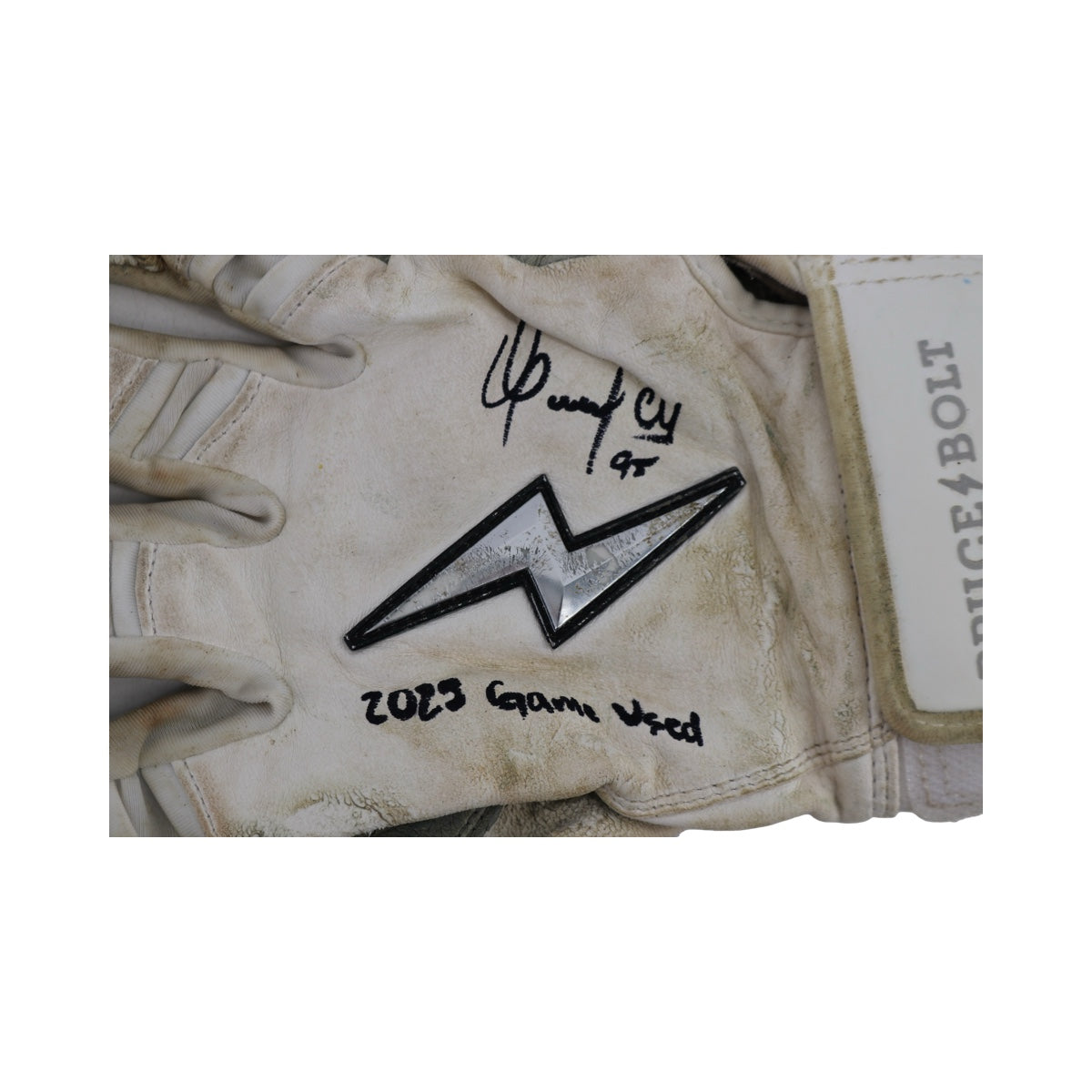 Oswaldo Cabrera New York Yankees Signed Inscribed Bruce Bolt White 2025 Game Used Gloves (/Cabrera LOA)-Powers Sports Memorabilia