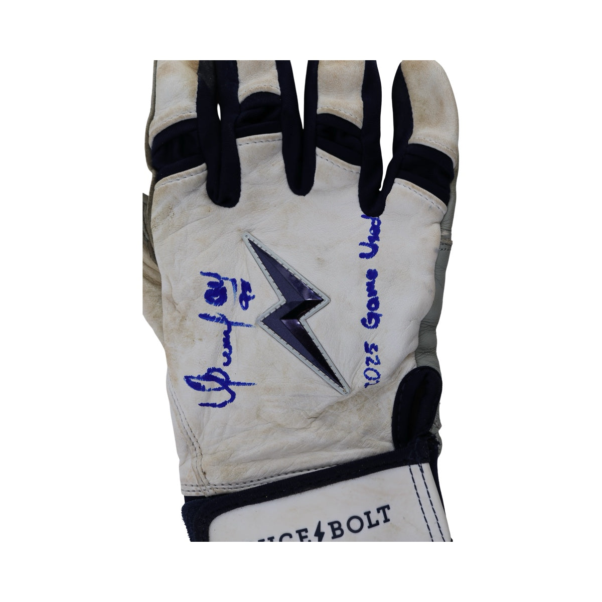 Oswaldo Cabrera New York Yankees Signed Inscribed Bruce Bolt White/Navy Game Used Gloves