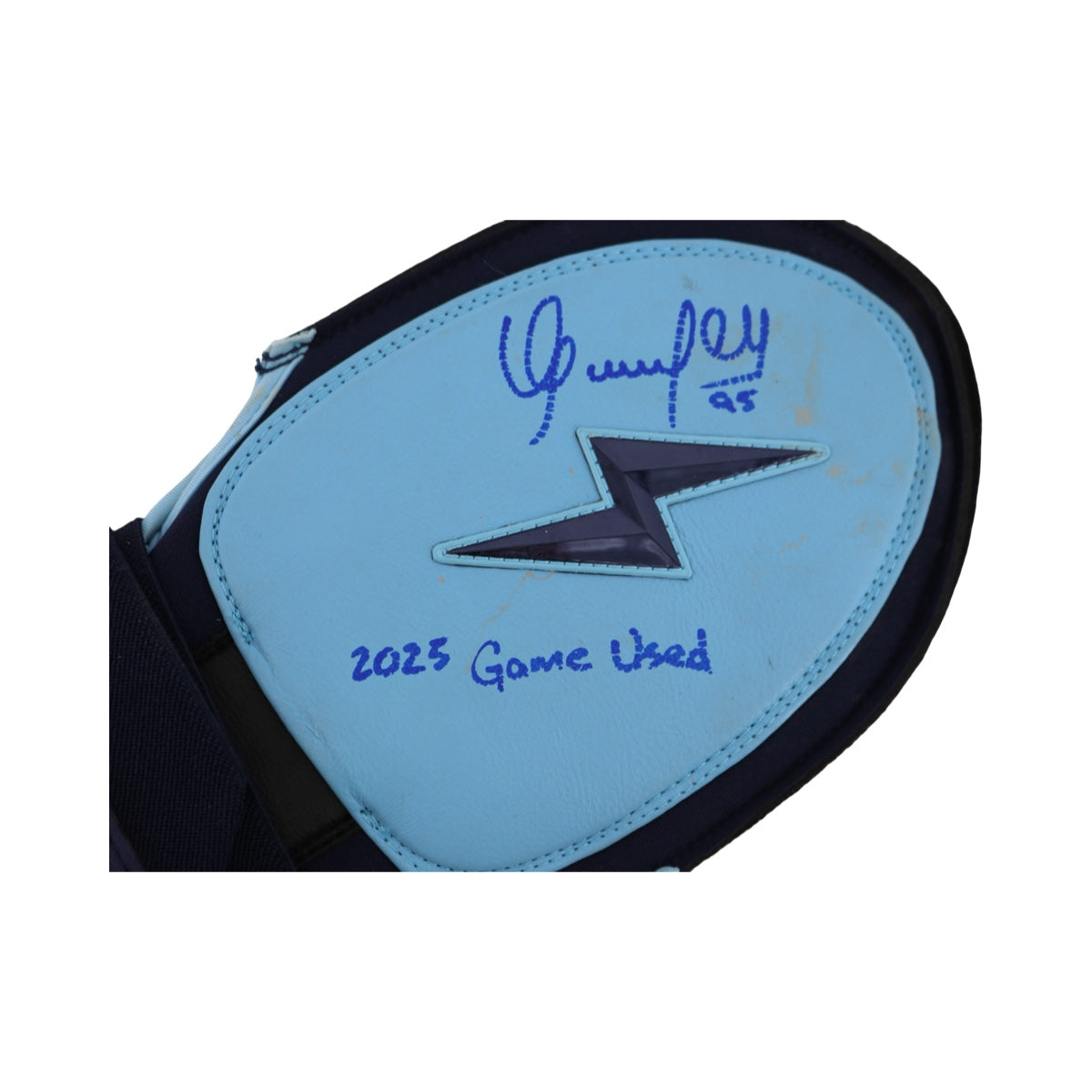 Oswaldo Cabrera New York Yankees Signed Inscribed Bruce Bolt Blue Game Used Sliding Mitt (/Cabrera LOA)-Powers Sports Memorabilia