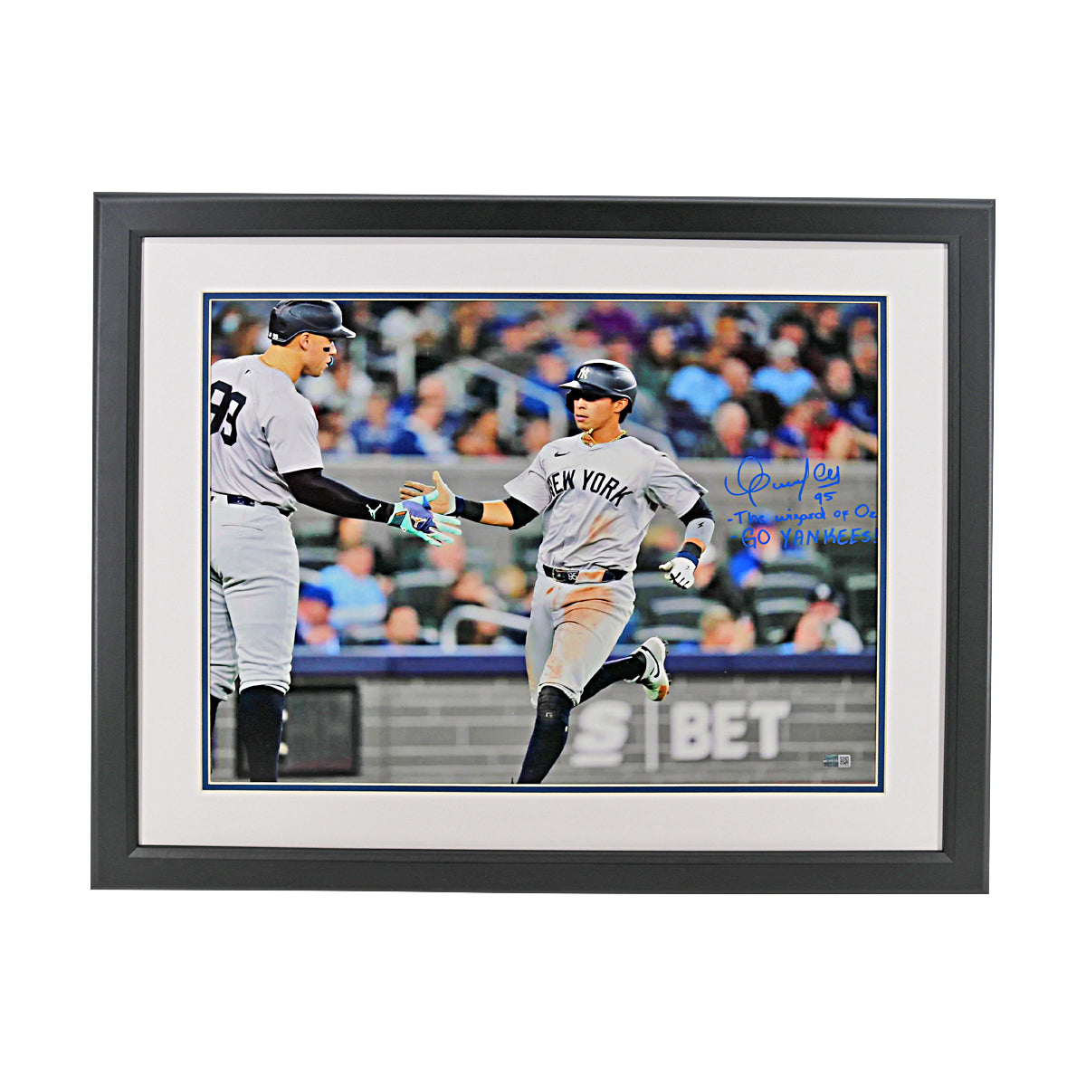 Oswaldo Cabrera New York Yankees Framed Signed Inscribed 16x20 High Five Aaron Judge Photo-Powers Sports Memorabilia