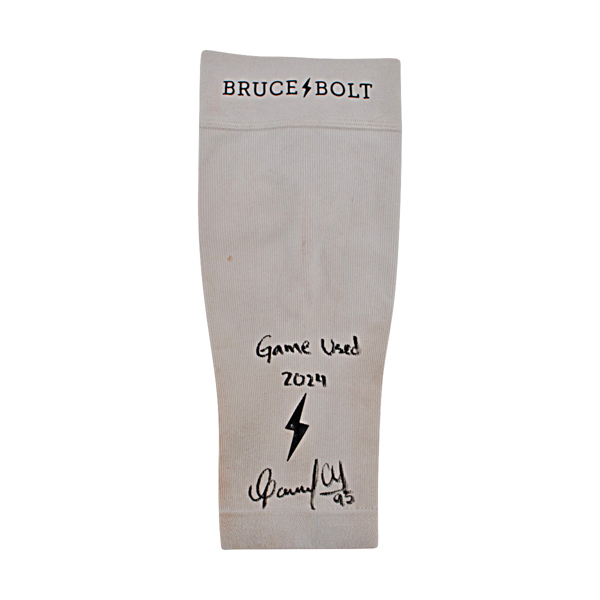 Oswaldo Cabrera New York Yankees Signed Inscribed Bruce Bolt White Game Used Short Arm Sleeve-Powers Sports Memorabilia
