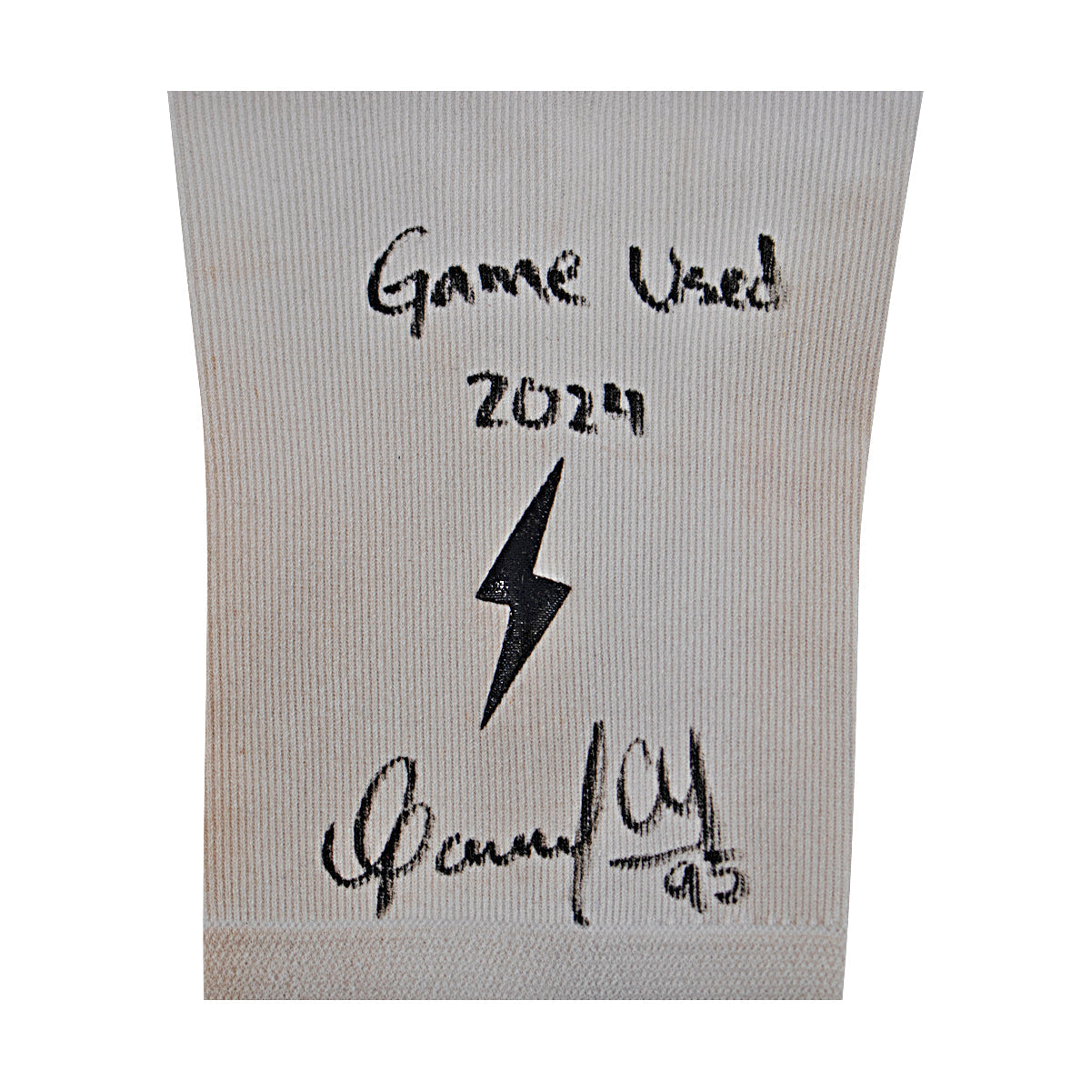 Oswaldo Cabrera New York Yankees Signed Inscribed Bruce Bolt White Game Used Short Arm Sleeve-Powers Sports Memorabilia