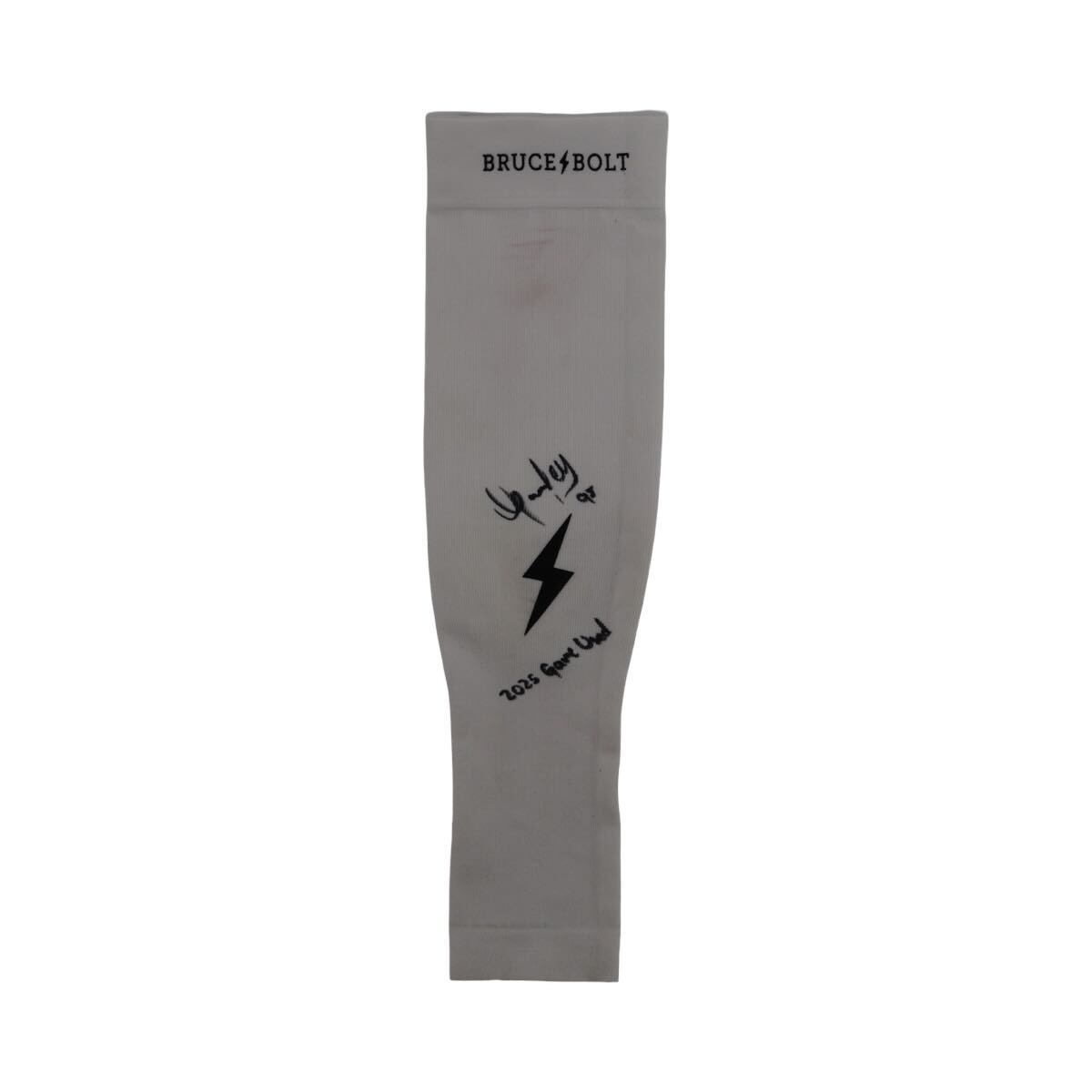 Oswaldo Cabrera New York Yankees Signed Inscribed Bruce Bolt White 2025 Game Used Long Arm Sleeve (/Cabrera LOA)-Powers Sports Memorabilia