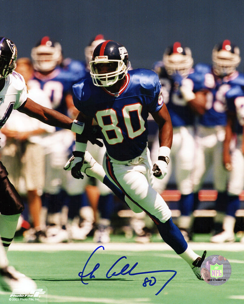 Chris Calloway Autographed New York Giants Blue Jersey Action 8x10 Photo-Powers Sports Memorabilia