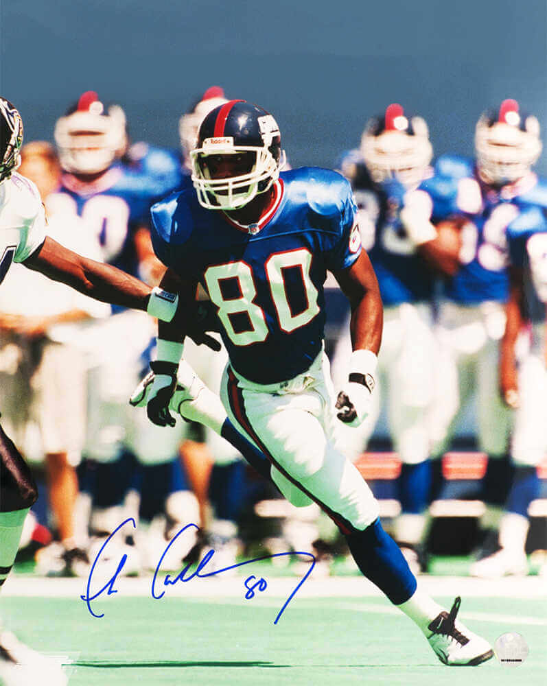 Chris Calloway Autographed New York Giants Blue Jersey Action 16x20 Photo-Powers Sports Memorabilia
