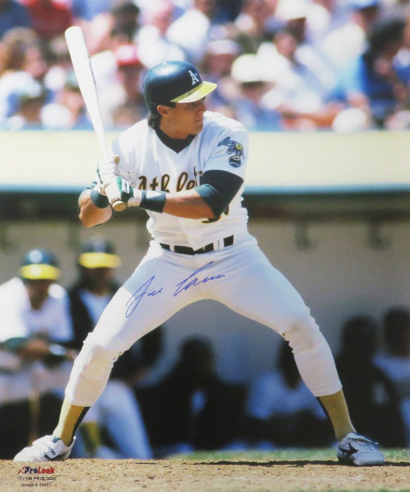 Jose Canseco Autographed Oakland A's (Athletics) White Jersey Batting Action 16x20 Photo-Powers Sports Memorabilia