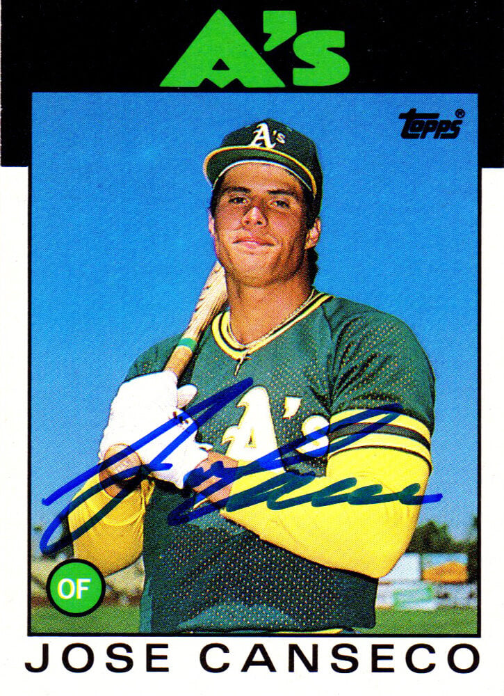 Jose Canseco Autographed Oakland A's (Athletics) 1986 Topps Rookie Card #20T-Powers Sports Memorabilia