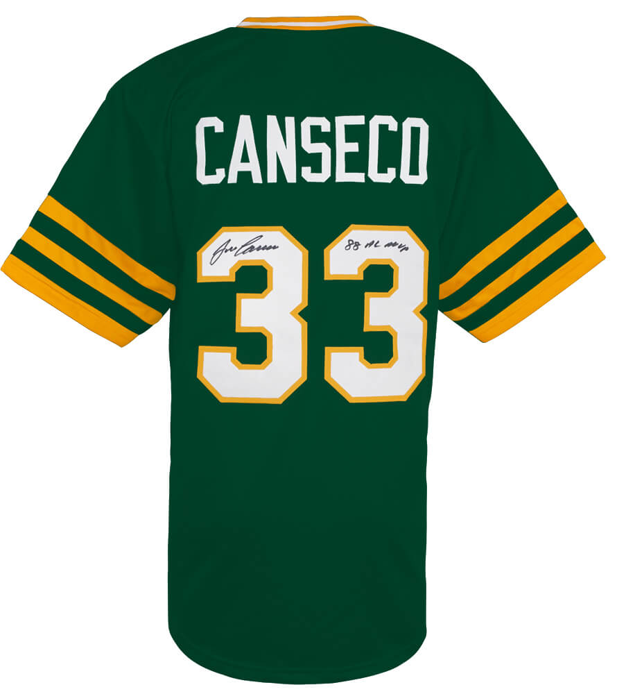Jose Canseco Autographed Green Throwback Custom Baseball Jersey with 88 AL MVP-Powers Sports Memorabilia