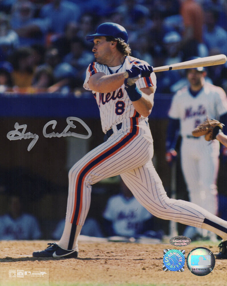 Gary Carter Autographed New York Mets Swinging Action 8x10 Photo-Powers Sports Memorabilia