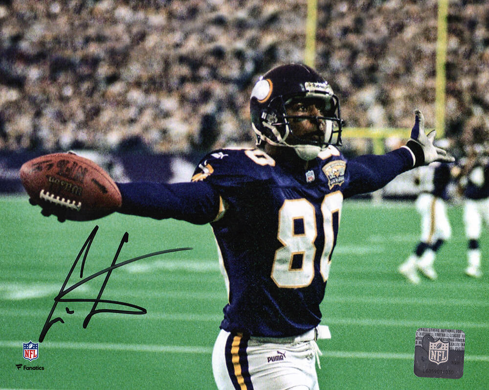 Cris Carter Autographed Minnesota Vikings Arms Out With Football 8x10 Photo-Powers Sports Memorabilia